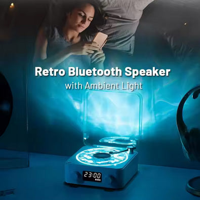 The Waves Vinyl Player Bluetooth Speaker White Noise Retro Turntable Speaker Sleep Aid Vitrola Shaped Speaker with RGB Light