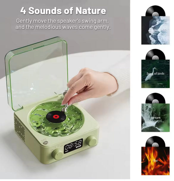 The Waves Vinyl Player Bluetooth Speaker White Noise Retro Turntable Speaker Sleep Aid Vitrola Shaped Speaker with RGB Light